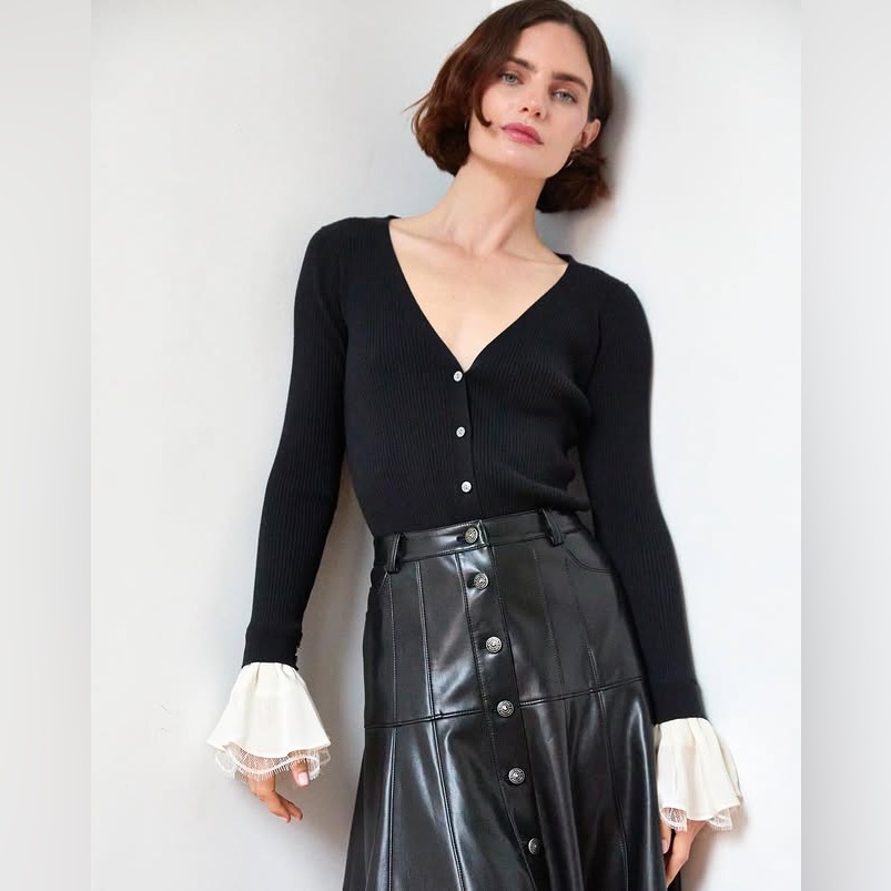 Nwt $345 Cinq Sept Bernadette Mixed Media Long Sleeve Sweater